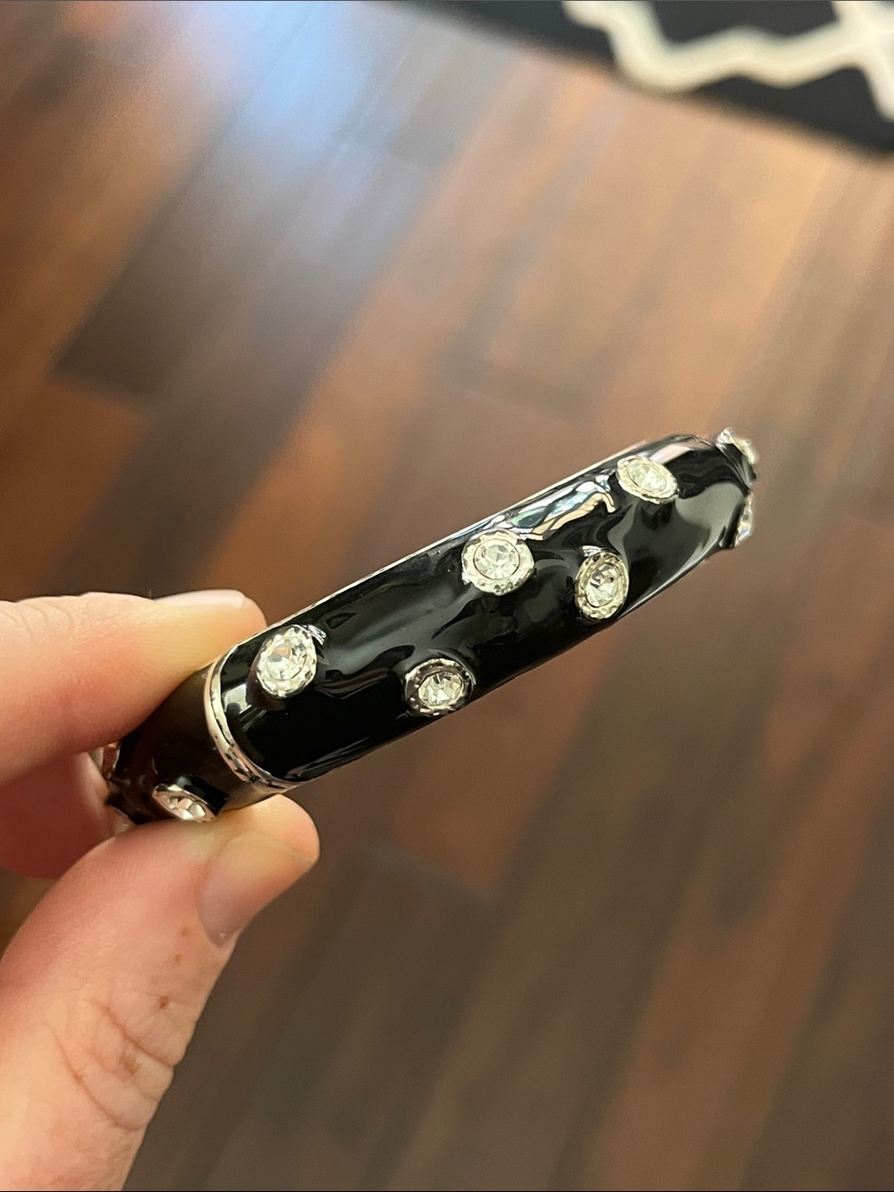 Kenneth Jay Lane Black Enamel Bangle with Clear Crystals